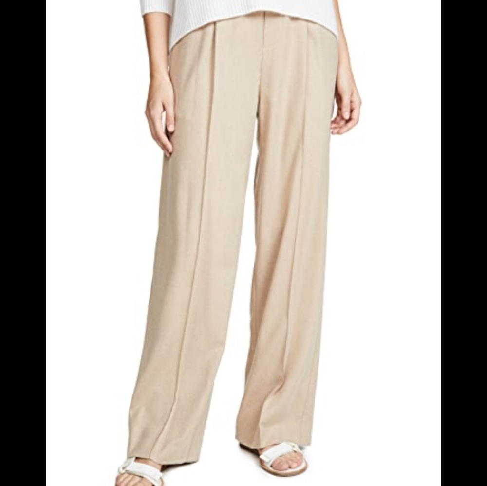 VINCE Front Pleated Wide Leg Elastic Waistband Pants Size L Large Beige … - Picture 7 of 12